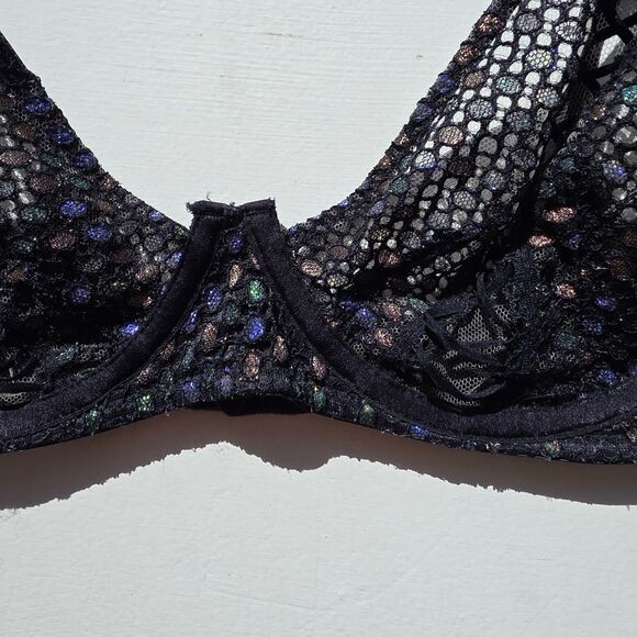 Savage X Fenty Disco Night Iridescent Lace Up, unlined Black Bra US 36B - Picture 5 of 6